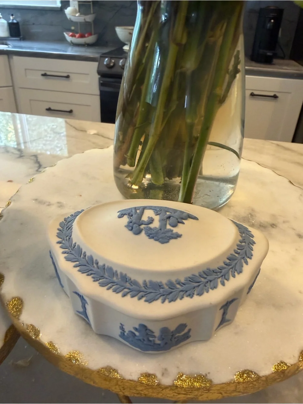 Vintage Wedgwood White and Blue Jasperware Covered Dish